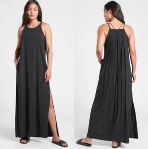 Athleta Hayes Black Pleated Maxi Dress
